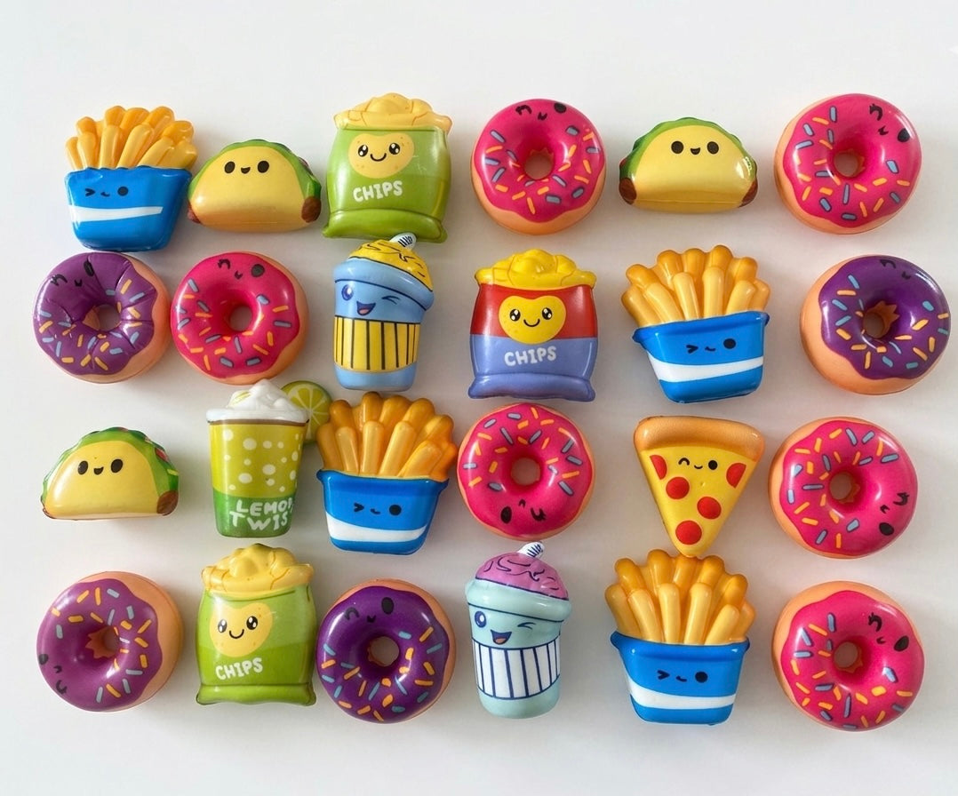 Lot de 4 squishy amusant aléatoire donuts tacos frites etc kawaii trop cute moelleux