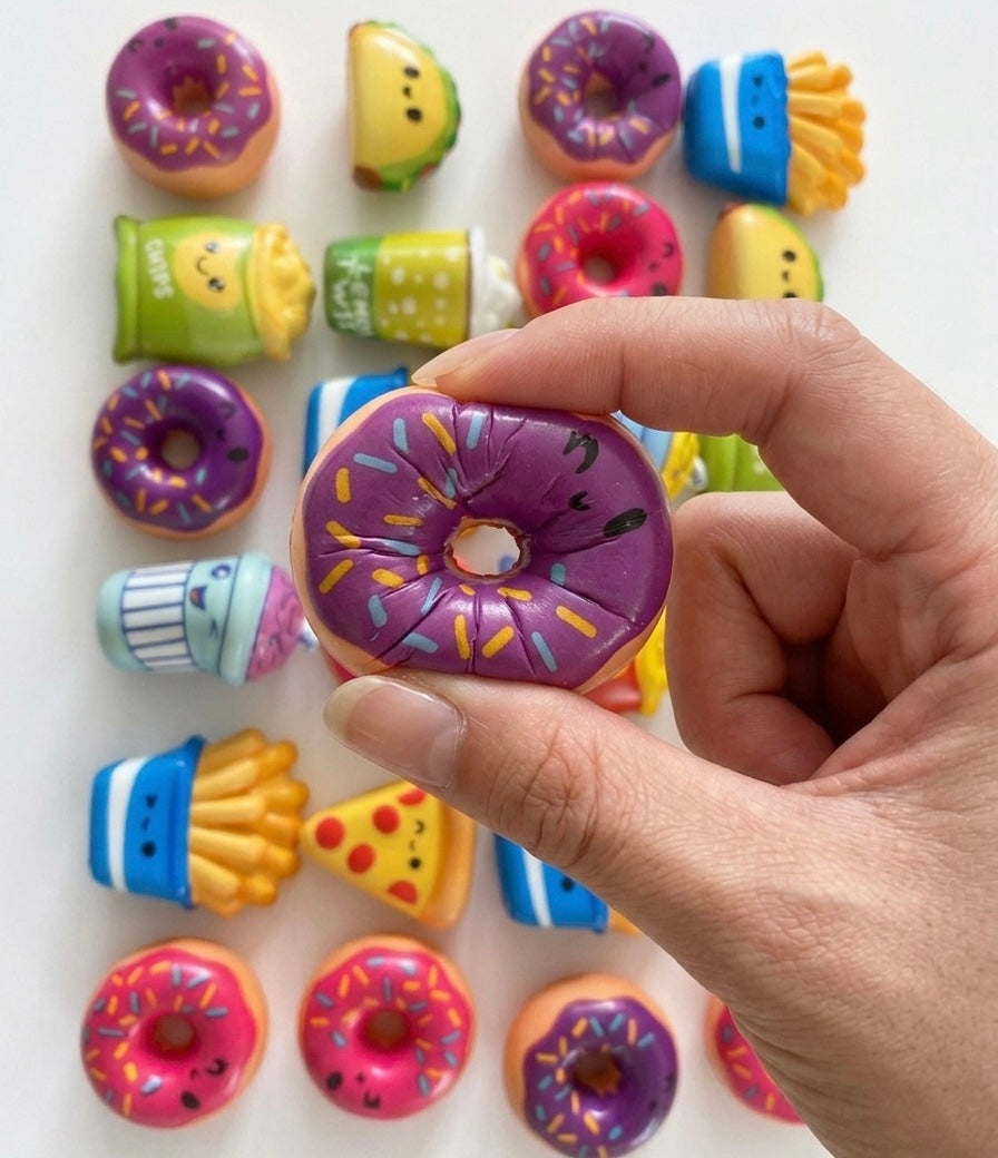 Lot de 4 squishy amusant aléatoire donuts tacos frites etc kawaii trop cute moelleux